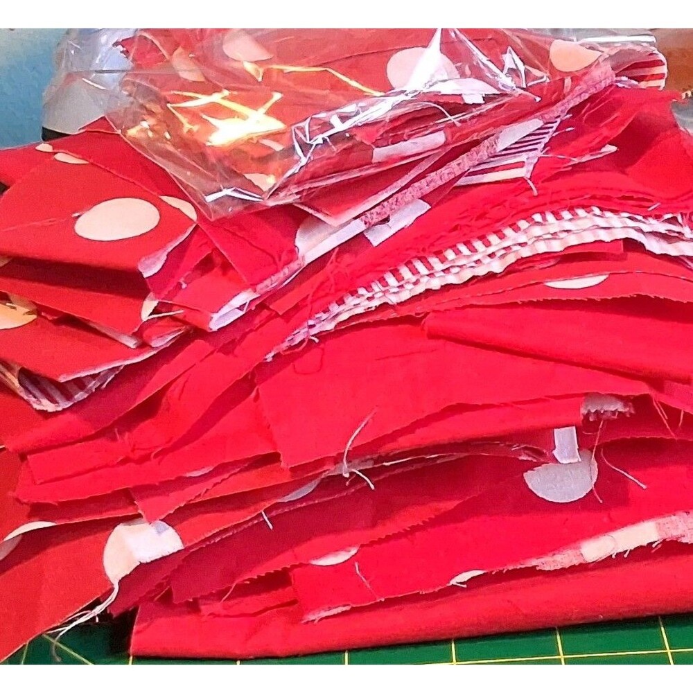 Red & White Polka Dot Fabric Scraps Remnants Lot - Red White Pattern Pieces 1 LB
